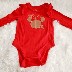 Like New Disney Christmas Red and Gold Minnie Mouse Long Sleeve Body Suit